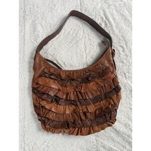 Vintage Lucky Brand Shoulder Bag Purse Soft Leather Ruffle Accents Boho